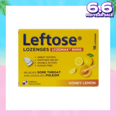 LEFTOSE Lozenges Lyzomax 90mg Honey Lemon Flavour 16 Lozenges