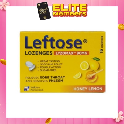 LEFTOSE Lozenges Lyzomax 90mg Honey Lemon Flavour 16 Lozenges