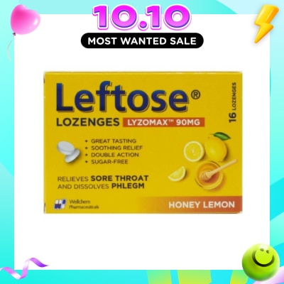 LEFTOSE Lozenges Lyzomax 90mg Honey Lemon Flavour 16 Lozenges image