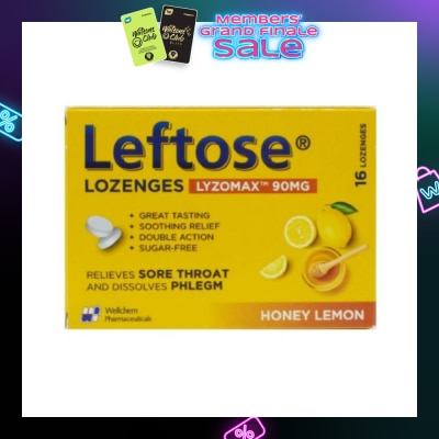 LEFTOSE Lozenges Lyzomax 90mg Honey Lemon Flavour 16 Lozenges