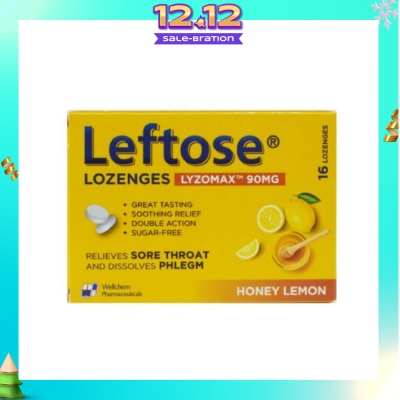 LEFTOSE Lozenges Lyzomax 90mg Honey Lemon Flavour 16 Lozenges