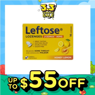 LEFTOSE Lozenges Lyzomax 90mg Honey Lemon Flavour 16 Lozenges