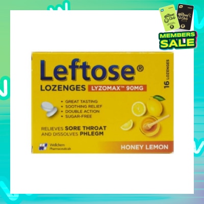 LEFTOSE Lozenges Lyzomax 90mg Honey Lemon Flavour 16 Lozenges