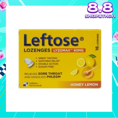 LEFTOSE Lozenges Lyzomax 90mg Honey Lemon Flavour 16 Lozenges