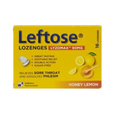 LEFTOSE Lozenges Lyzomax 90mg Honey Lemon Flavour 16 Lozenges