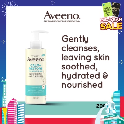 AVEENO Calm+ Restore Nourishing Oat Cleanser (For Gently Cleanses + Hydrates To Preserve Skin's Moisture Barrier) 200ml