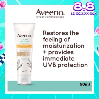 AVEENO Calm+ Restore Nourishing Daily Moisturiser With SPF 30 Sheer Tint (For Sensitive, Normal To Dry Skin) 50ml