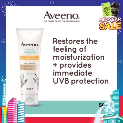 AVEENO Calm+ Restore Nourishing Daily Moisturiser With SPF 30 Sheer Tint (For Sensitive, Normal To Dry Skin) 50ml