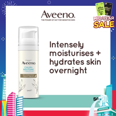 AVEENO Calm+ Restore Re-Hydrating Night Cream (To Nourishes + Strengthens The Protective Skin Barrier Overnight) 50ml
