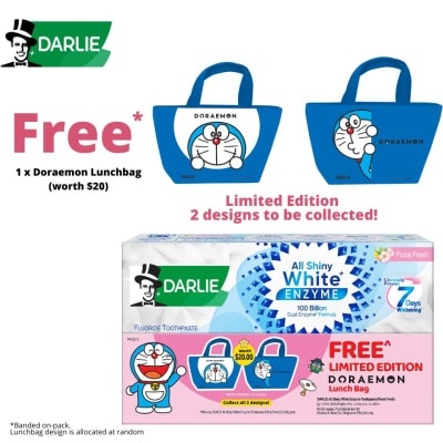 DARLIE All Shiny White Enzyme Toothpaste Floral Fresh 120g x 2s + Free Limited Edition Doraemon Lunchbag 1s