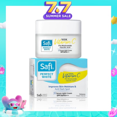 SAFI - Perfect White 3X Serum Light Cream SPF36PA++ (100X Vitamin C + Morinamide + Glycolic Acid) 45g