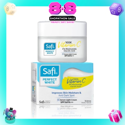 SAFI - Perfect White 3X Serum Light Cream SPF36PA++ (100X Vitamin C + Morinamide + Glycolic Acid) 45g
