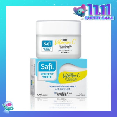 SAFI Perfect White 3X Serum Light Cream SPF36PA++ (100X Vitamin C + Morinamide + Glycolic Acid) 45g