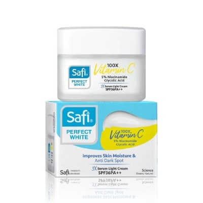 SAFI Perfect White 3X Serum Light Cream SPF36PA++ (100X Vitamin C + Morinamide + Glycolic Acid) 45g