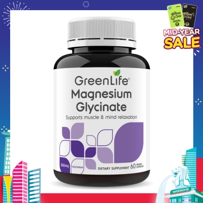 GREENLIFE Magnesium Glycinate Vegetarian Dietary Supplement Capsule (To Supports Muscle & Mind Relaxation) 60s