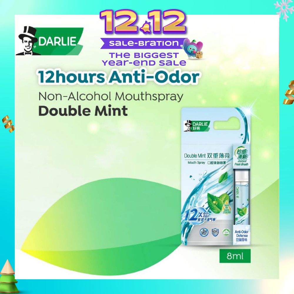 Non-Alcohol Mouthspray Double Mint (Instant Fresh Breath + Removes 99.9% Bacteria) 8ml