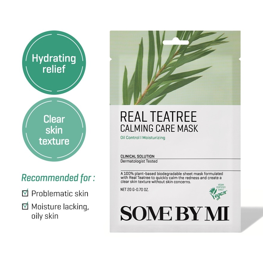 Real Teatree Calming Care Sheet Mask (To Hydrating Relief & Clear Skin Texture) 1s