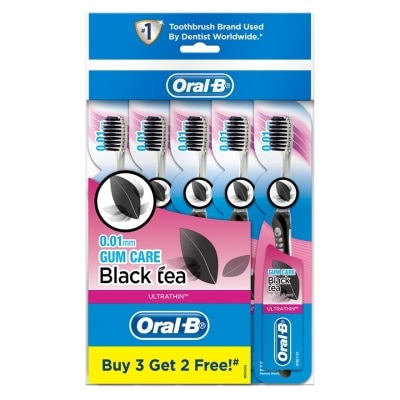 ORAL-B UltraThin Black Tea Gum Care (Extra Soft) Manual Toothbrush 5 Count