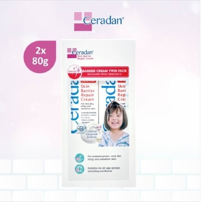 CERADAN Skin Barrier Repair Cream Packset (3:1:1 Ceramide-dominant Moisturizer + For Eczema-prone, Dry & Sensitive Skin) 80g x 2s