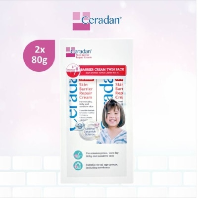 CERADAN - Skin Barrier Repair Cream Packset (3:1:1 Ceramide-dominant Moisturizer + For Eczema-prone, Dry & Sensitive Skin) 80g x 2s