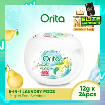 ORITA 5-In-1 Laundry Pods 10x Cleaning Power English Pear 12g x 24s