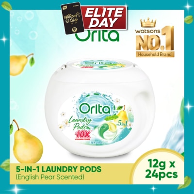 ORITA 5 In 1 Laundry Pods 10x Cleaning Power English Pear 12g x 24s image