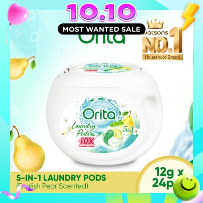 ORITA 5 In 1 Laundry Pods 10x Cleaning Power English Pear 12g x 24s image