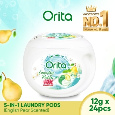 ORITA 5-In-1 Laundry Pods 10x Cleaning Power English Pear 12g x 24s