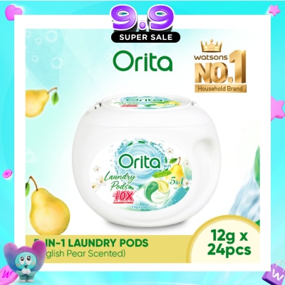 ORITA - 5-In-1 Laundry Pods 10x Cleaning Power English Pear 12g x 24s image