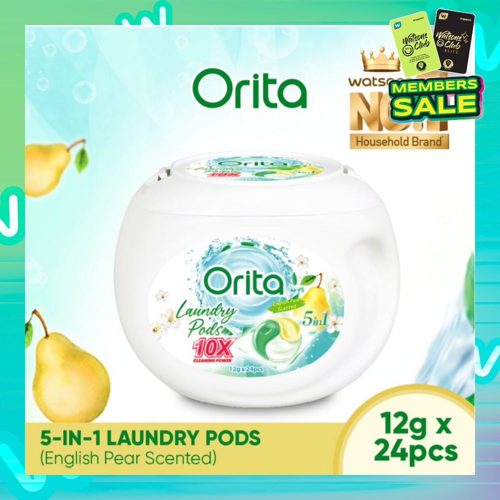 5-In-1 Laundry Pods 10x Cleaning Power English Pear 12g x 24s