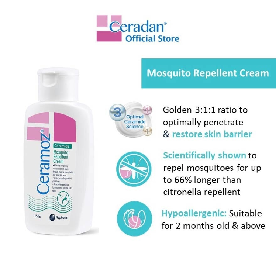 CERAMOZ Mosquito Repellent Cream (Protect & Moisturize + With 10% Deet + 3:1:1 Ceramide-dominant) 150g