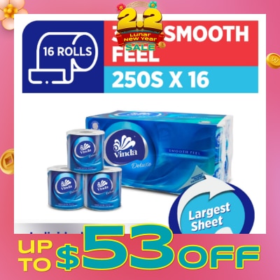 VINDA Deluxe Smooth Feel 3-Ply Largest Sheet Roll 250s x 16 Roll