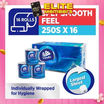 VINDA Deluxe Smooth Feel 3-Ply Largest Sheet Roll 250s x 16 Roll