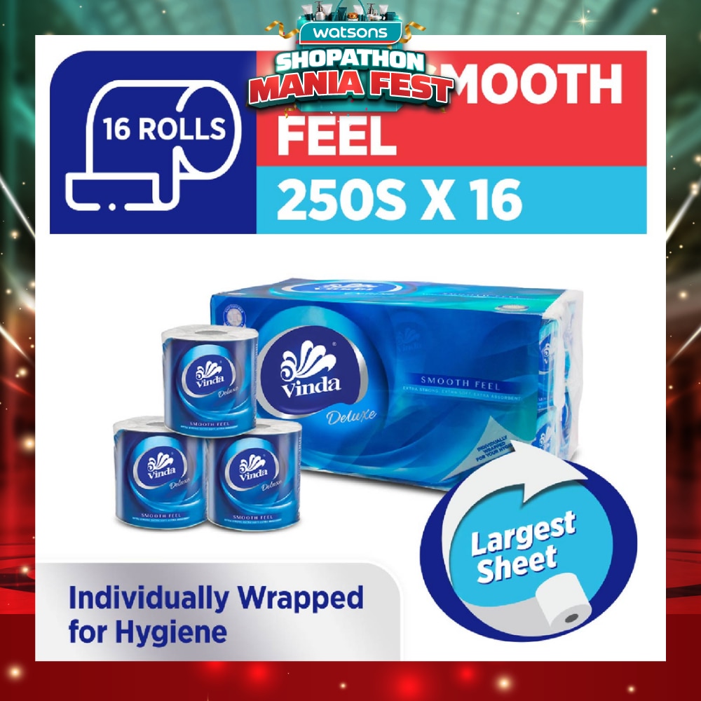 Deluxe Smooth Feel 3-Ply Largest Sheet Roll 250s x 16 Roll