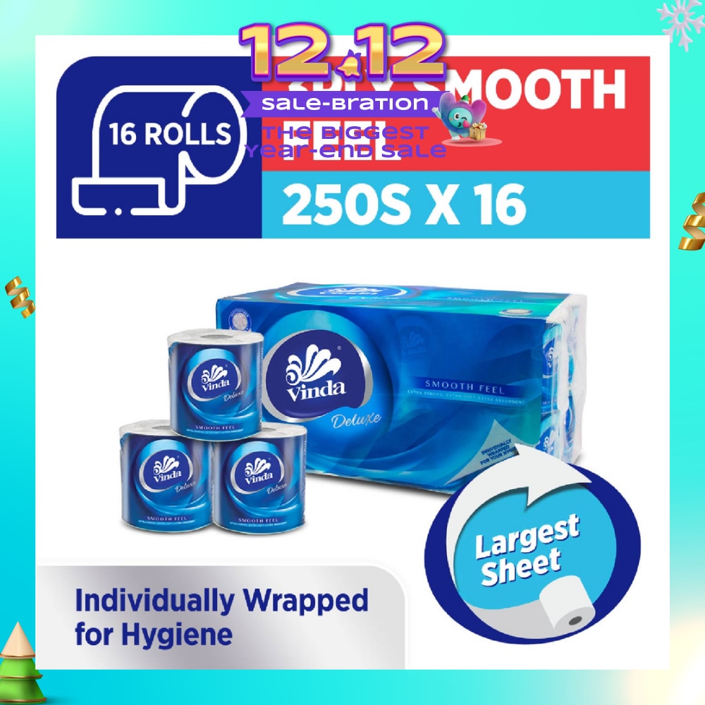 Deluxe Smooth Feel 3-Ply Largest Sheet Roll 250s x 16 Roll