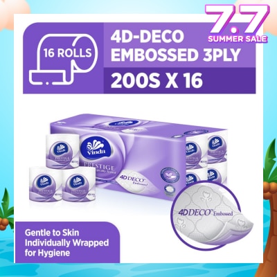 VINDA Prestige 4D-Deco Embossed 3 Ply Roll (Gentle To Skin, Individually Wrapped For Hygiene) 200s x 16s