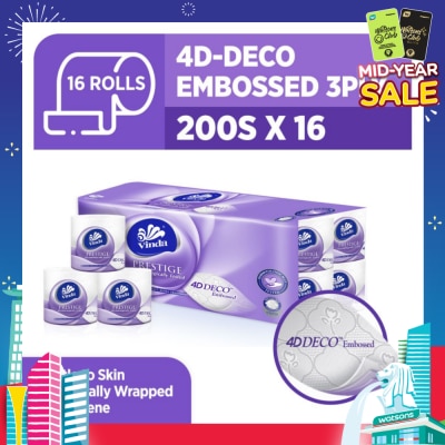 VINDA Prestige 4D-Deco Embossed 3 Ply Roll (Gentle To Skin, Individually Wrapped For Hygiene) 200s x 16s