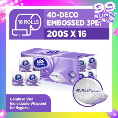 VINDA Prestige 4D-Deco Embossed 3 Ply Roll (Gentle To Skin, Individually Wrapped For Hygiene) 200s x 16s