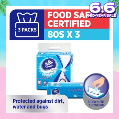 VINDA Deluxe Food Safe Certified Kitchen Towel (Convenient & Hygienic) 80s x 3