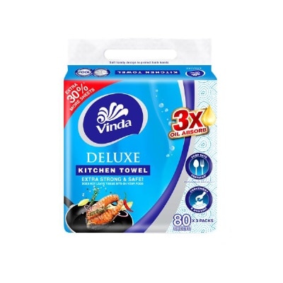 VINDA Deluxe Food Safe Certified Kitchen Towel (Convenient & Hygienic) 80s x 3