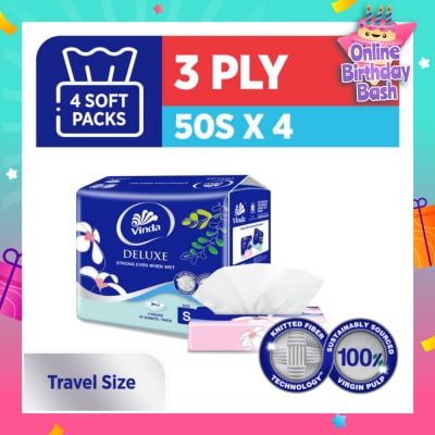 VINDA Deluxe Strong Even When Wet 3-Ply Sheet Travel Size 50s x 4