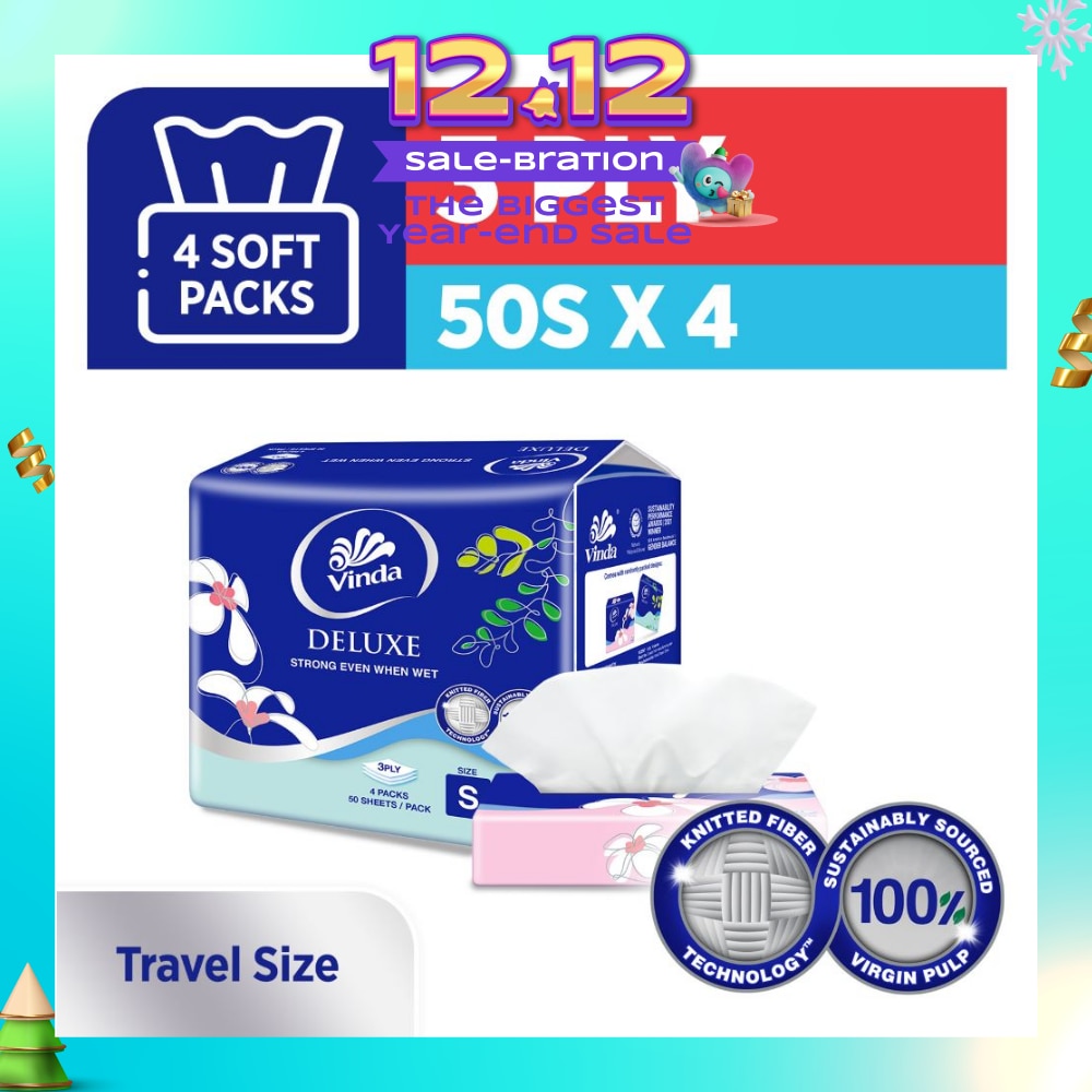 Deluxe Strong Even When Wet 3-Ply Sheet Travel Size 50s x 4