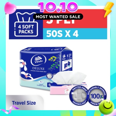 VINDA Deluxe Strong Even When Wet 3 Ply Sheet Travel Size 50s x 4 image