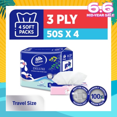 VINDA Deluxe Strong Even When Wet 3-Ply Sheet Travel Size 50s x 4