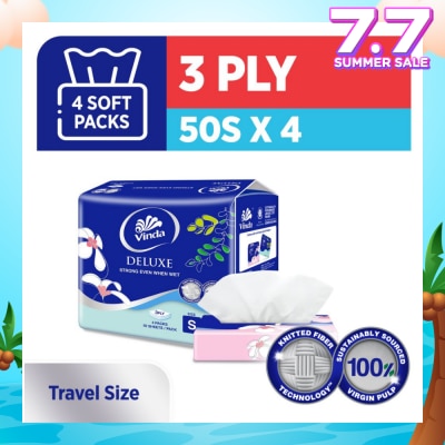 VINDA Deluxe Strong Even When Wet 3-Ply Sheet Travel Size 50s x 4