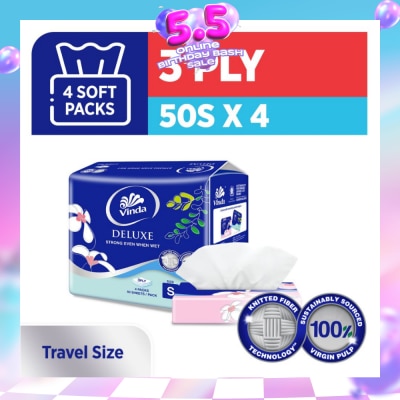 VINDA - Deluxe Strong Even When Wet 3-Ply Sheet Travel Size 50s x 4