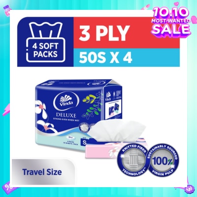 VINDA Deluxe Strong Even When Wet 3-Ply Sheet Travel Size 50s x 4