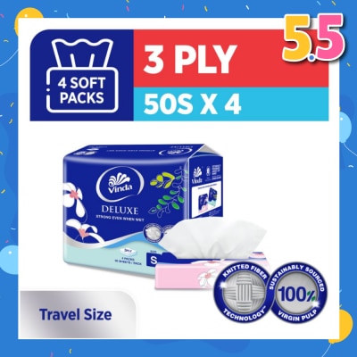 VINDA Deluxe Strong Even When Wet 3-Ply Sheet Travel Size 50s x 4