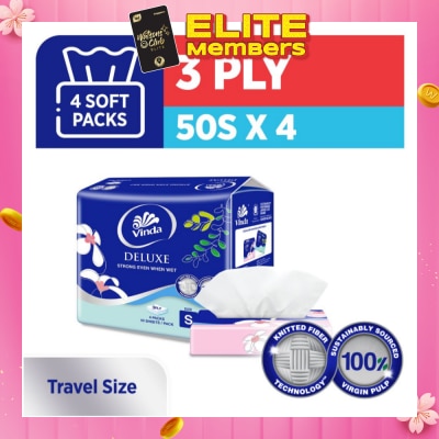 VINDA Deluxe Strong Even When Wet 3-Ply Sheet Travel Size 50s x 4