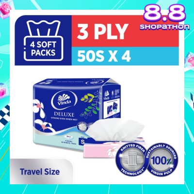 VINDA Deluxe Strong Even When Wet 3-Ply Sheet Travel Size 50s x 4